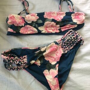 Frankie's Bikinis Pink and Blue Floral Bikini